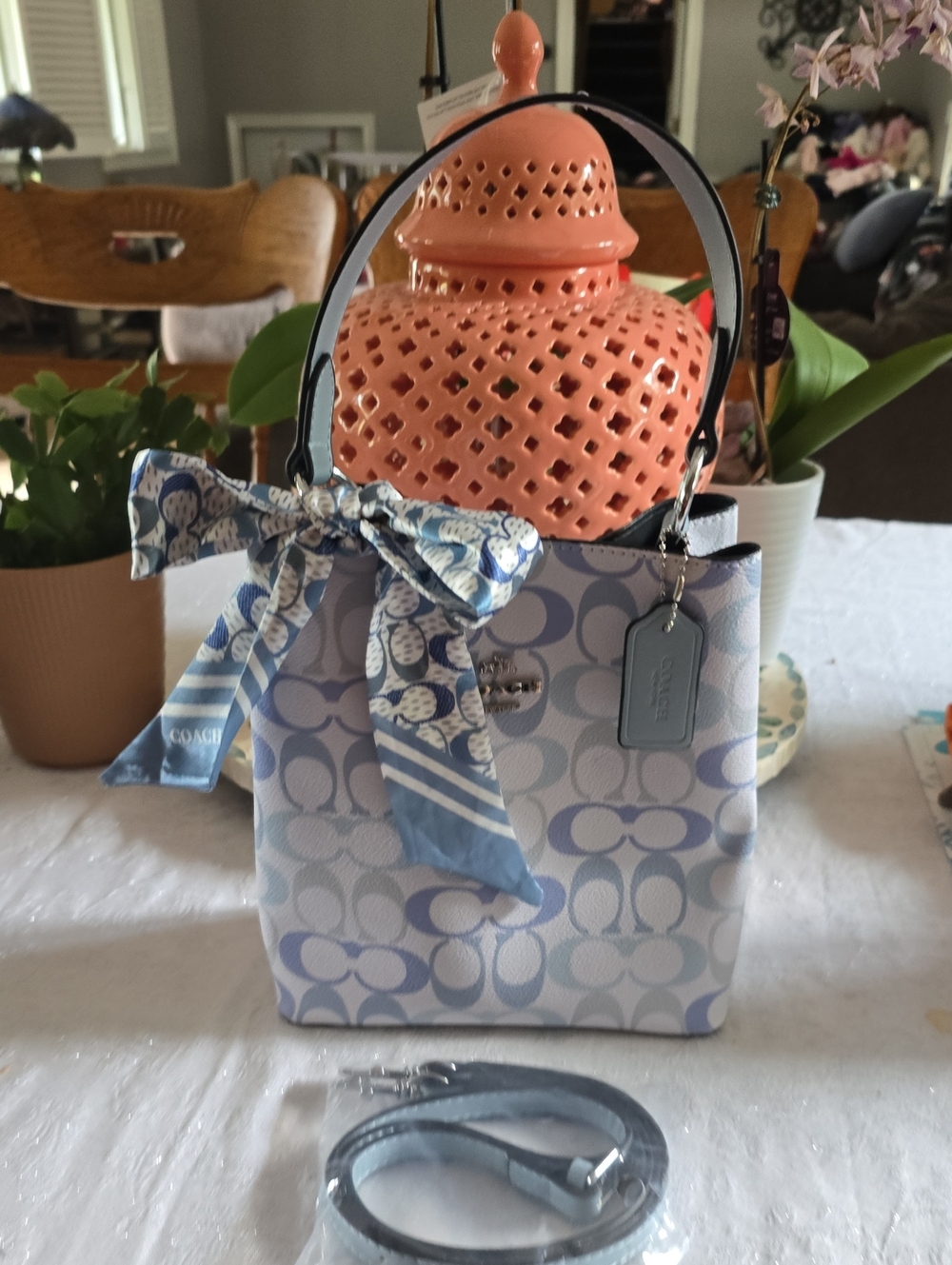Coach Light Blue Signature Mini Tote with Blue Scarf